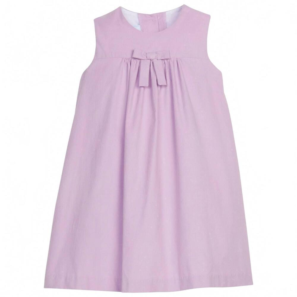 NEW LITTLE ENGLISH kid's corduroy pleated bow jumper dress in lavender